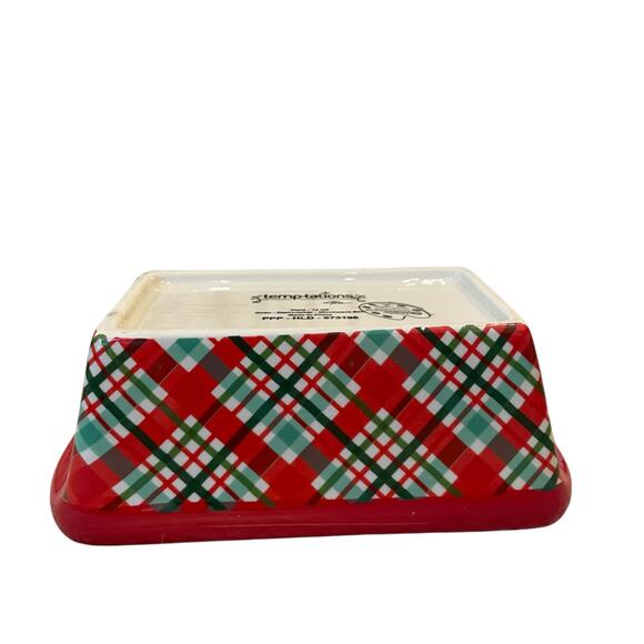 Temptations by Tara Mini Ceramic Loaf Pan w/ Lid 12oz Holiday Plaid Red Green - Picture 11 of 13